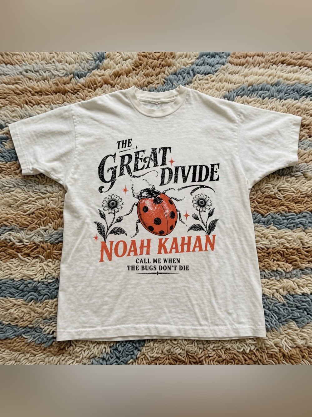The Great Divide Noah Kahan Graphic Tee - White with Orange & Black Print